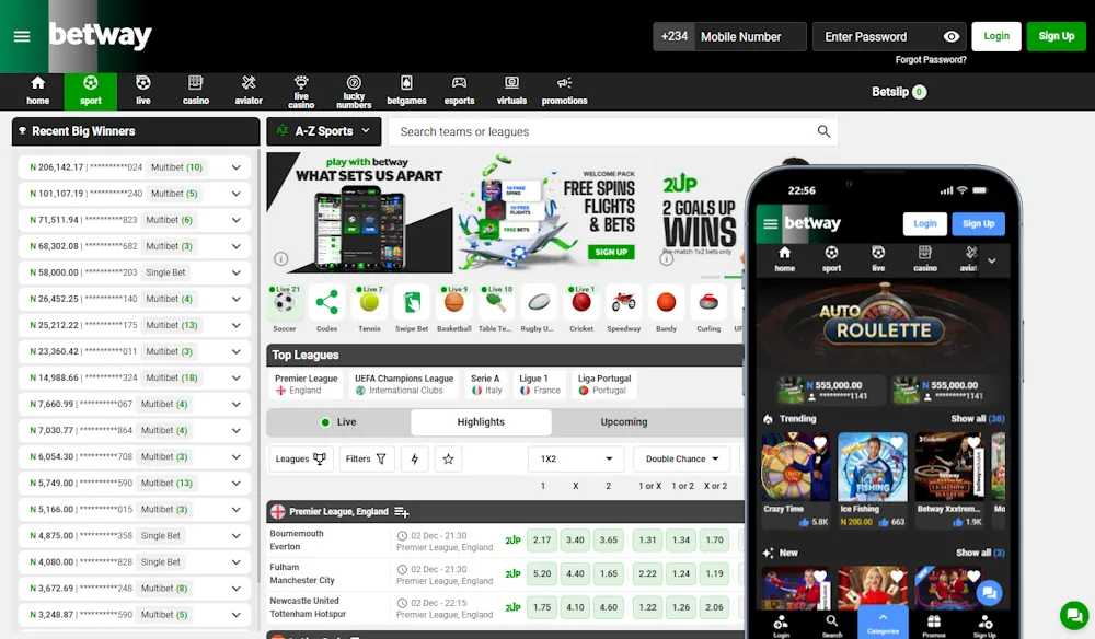Betway Sportsbook and Casino Desktop and Mobile Screenshot